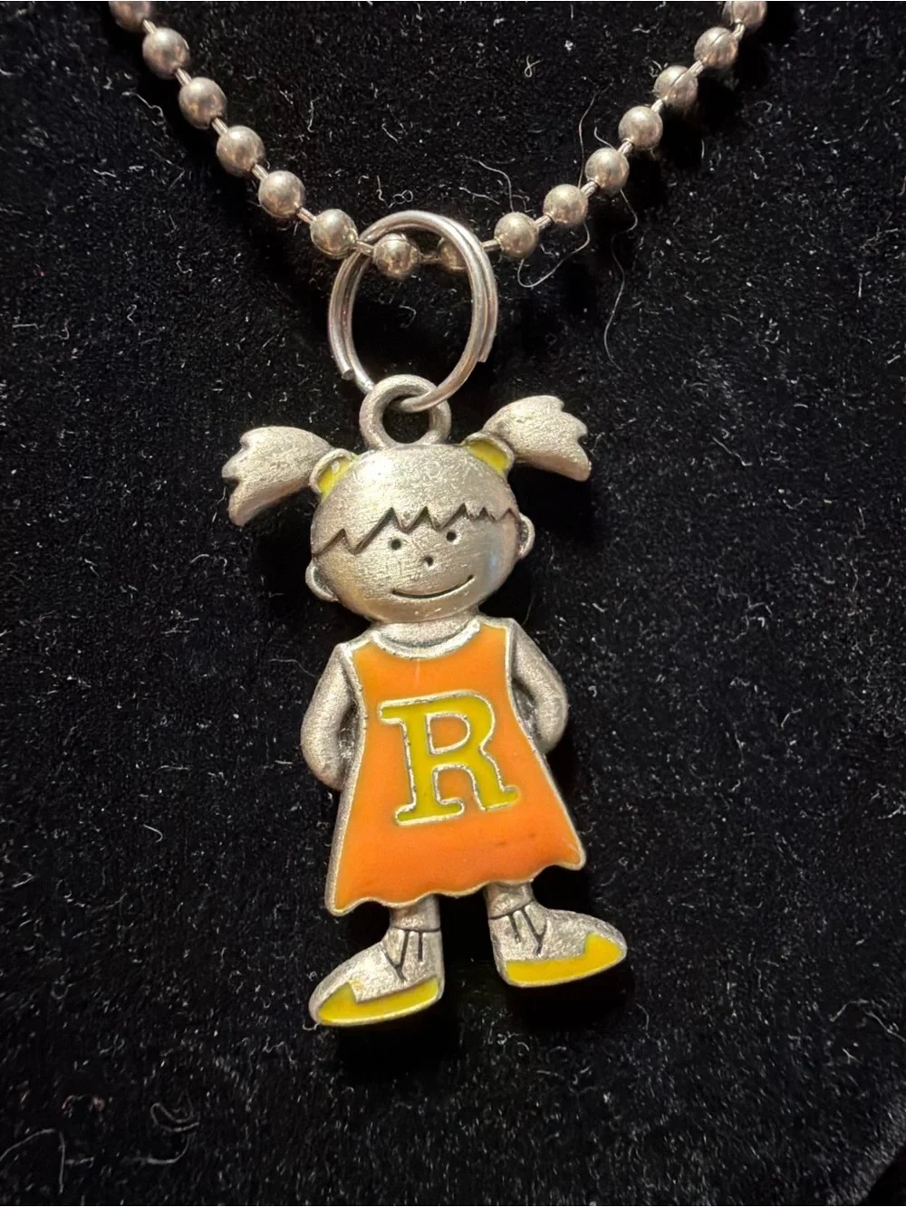 Kids Silver Ball Chain Necklace with Orange Girl Pendant
